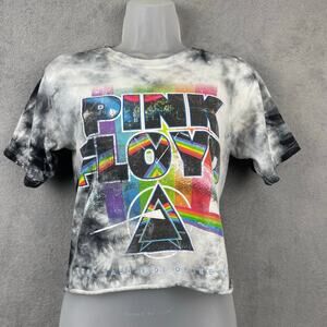 Pink Floyd Womens Crop Top SZ Small Dark Side of the Moon Rainbow Tie-Dye Boxy